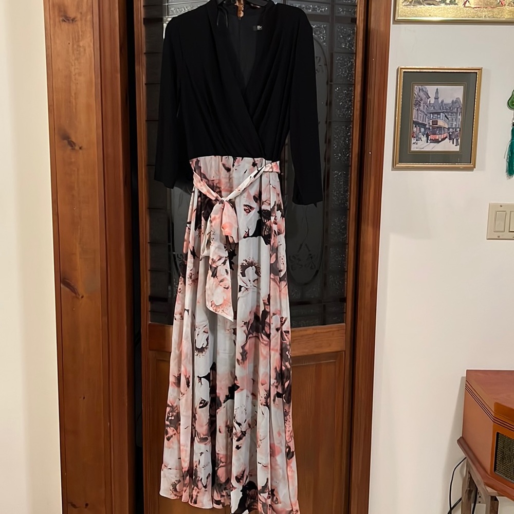 Black top floral bottom dress